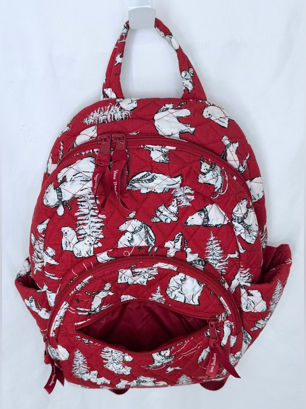 Vera Bradley Red Quilted Polar Bear Print Backpack - Picture 6 of 6